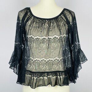 Miss Chievous Sheer Lace Top Sz M Black Trumpet Sleeve Coquette Whimsigoth Fairy